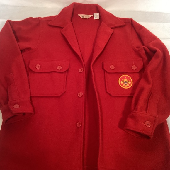 Vintage Boy Scouts Of America Red Wool Shirt Jacket Made In USA Size 38 - Picture 2 of 16